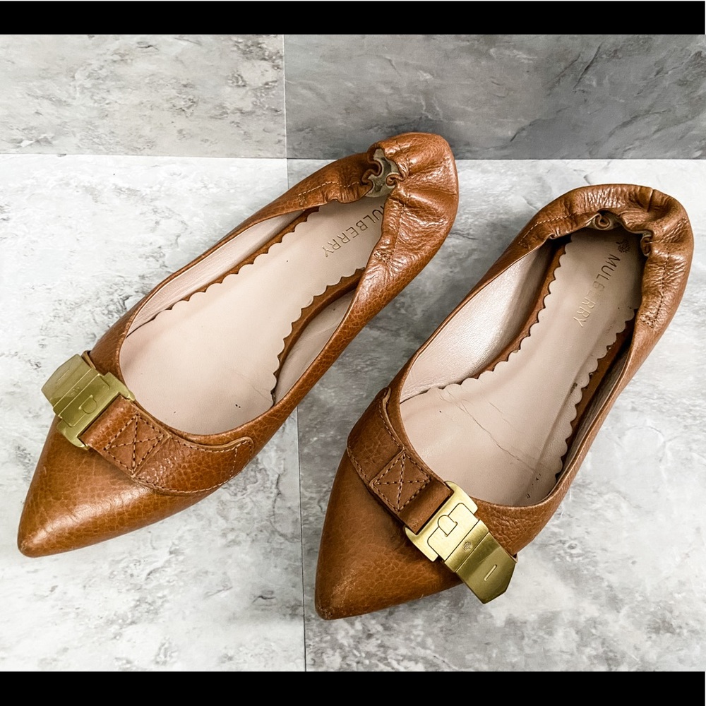 Mulberry Leather Pointed Toe Flats - fits 8-8.5